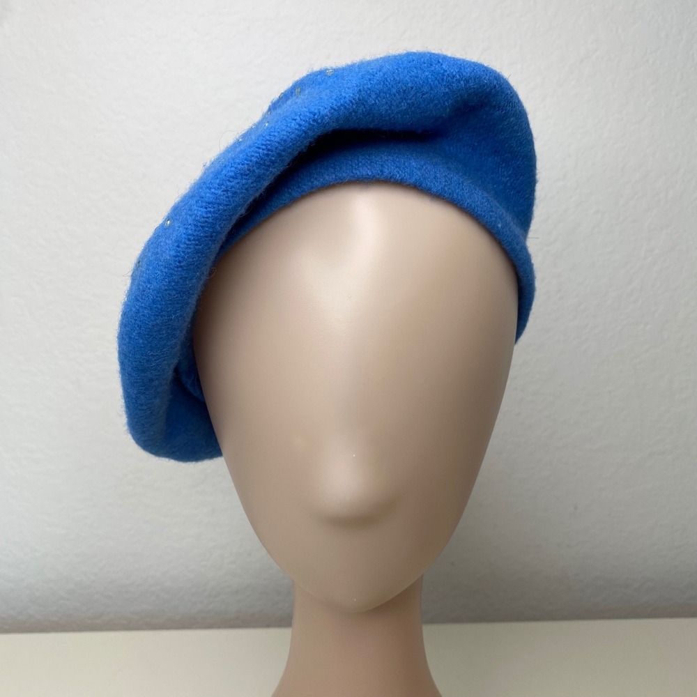 The‎ Flopada Beret Blue 100% Wool Rhinestone Embellished Hat Czech Republic
